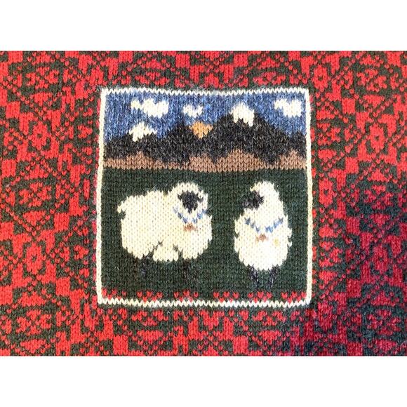 Vintage THE WOOLRICH WOMAN Sweater Sz M/L- 100% Wool - Red & Green w/ Sheep - Picture 7 of 12